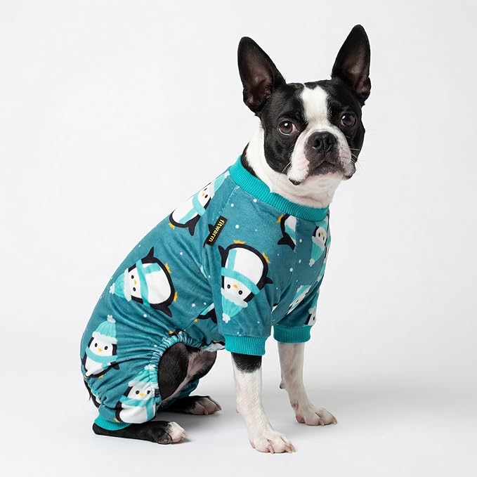 Fitwarm Cute Penguin Dog Pajamas, Dog Winter Clothes for Small Dogs Girl Boy, Cozy Dog Onesie, Soft Pet Jammies, Doggy Apparel, Teal Blue, XXL