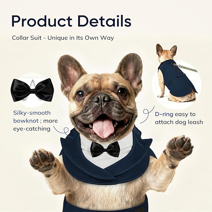 Supet Dog Tuxedo and Bandana Set with Bow Tie, Formal Outfit for Wedding Birthday Party Graduation Valentines, Pet Suit Clothes for Large Medium Small Dogs (Blue, 2XL)
