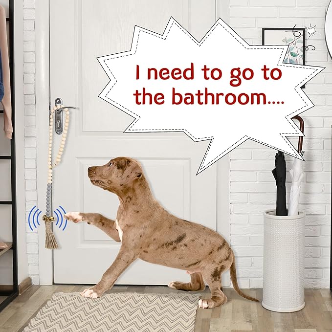Jexine 3 Pcs Dog Bell for Door Potty Training Adjustable Wooden Beads Hanging Dog Door Bells for Puppy Training Doorbells to Ring to Go Outside Pet Supplies, Black, Gray, White