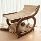 Sisal Cat Scratcher Chair, Elevated Cat Lounge Beds for Indoor Cats, Wooden Pet Hammock Couch for Scratching, Walnut