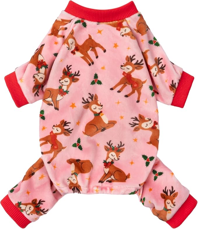 Fitwarm Christmas Reindeer Dog Pajamas, Christmas Clothes for Small Dogs Girl, Holiday Pet Outfit, Pink, Red, Small