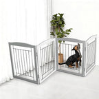 ZJSF Freestanding Foldable Dog Gate for House Extra Wide Wooden Grey Puppy Gate Stairs Dog Gates Doorways Tall Pet Gate 32" Height 4 Panels Pet Fence