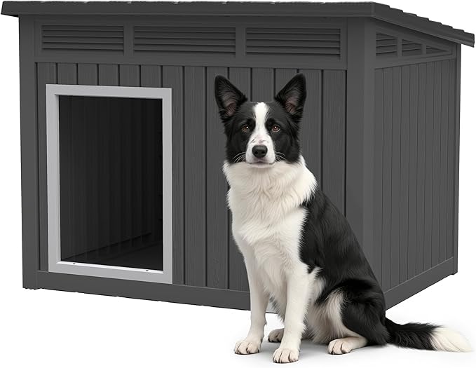 Bifanuo Dog House Outdoor Indoor for Large Dog - Weatherproof & Removable Roof, Easy Assemble and Clean for Medium to Large Dogs(Black, 41.2" L x 31" W x 31.5" H)