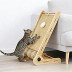 32" Sisal L Shaped Cat Scratch Pad with Ball Toy, Wooden Cat Scratching Post for Indoor Cats, 180° Angles Cat Scratcher for Indoor Cats, Durable Modern Cat Scratching Boards
