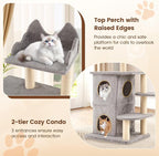 PETSITE 48.5-inch Multi-Level Cat Tree, Modern Cat Tree Tower with Sisal Scratching Posts, Double-Layer Condo, Cute Top Perch, and Multiple Jumping Platforms, Grey