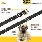 ADITYNA Big Leather Dog Collar - XXL Dog Collar for Giant Breeds Such as Mastiff, Saint Bernard, Newfoundland, Kangal (Black, Giant: Fit 30" - 36" Neck)