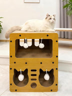 Cardboard Cat House, 2-Tier Large Cardboard Cat Scratcher House with Toys for Indoor Small Cats