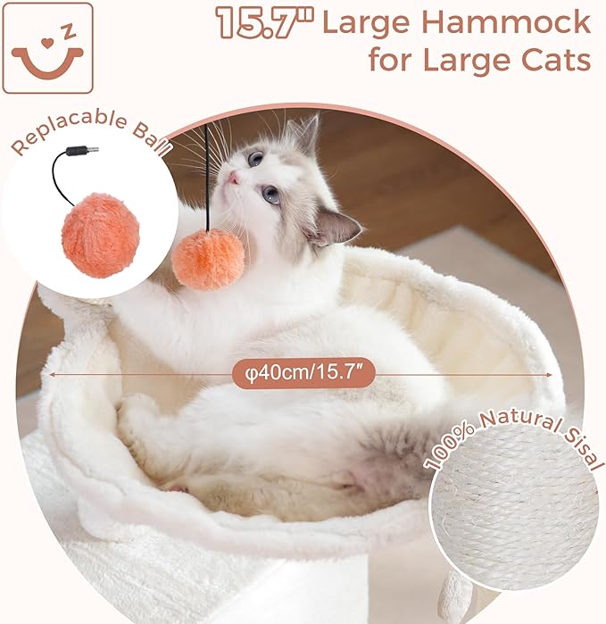 Flower Cat Tree with Large Hammock & Large Cat Scratching Post with Big Perch Double The Fun, Double The Comfort