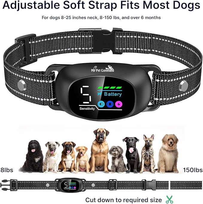 My Pet Command 2-1 Dog Bark Collar with 300Ft Fob Remote Tag. Smart AI Anti Barking Training Rechargeable 5 Sensitivity Levels, Beep Vibration, Shock (Optional). L,M,S Dogs Waterproof 2 Collar Kit