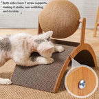 Cat Scratching Ball on Stand, Solid Wood Slanted Cat Scratching Board Design, 2-in-1 Interactive Cat Scratcher Toy with Arch Bridge and 360° Rotating Natural Sisal Ball for Indoor Cat Kittens (S)