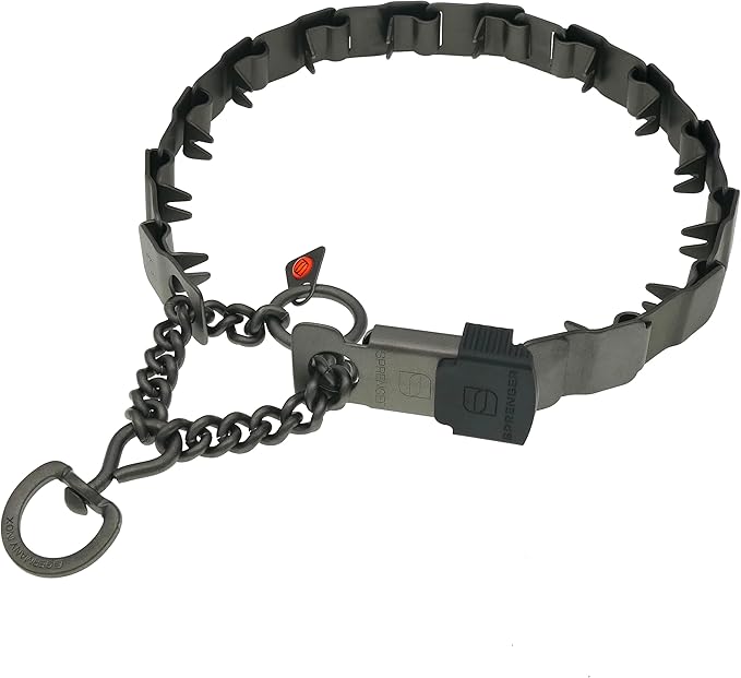 Herm Sprenger NeckTech Sport Dog Training Prong Collar with ClicLock Buckle on The Side No-Pull Collar with Swivel D-Ring Made in Germany (Black Stainless Steel, 23in (Neck Size up to 20in))