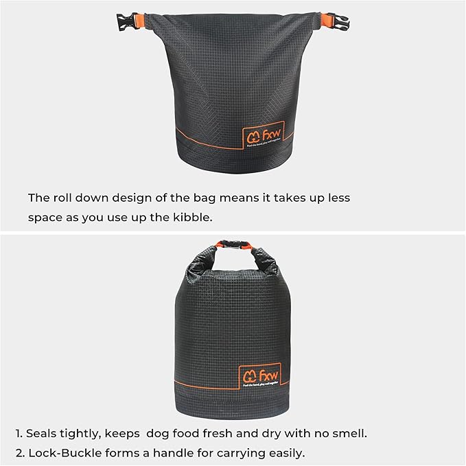 FXW Dog Food Travel Bag，Large Capacity for Travel Kibble Storage Perfect for RV Road Trips, Camping, Longterm Dog Boarding Gear Accessories Gray, 42 Cups