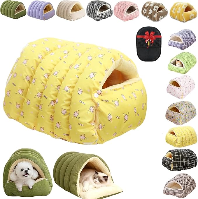 Removable and Washable Winter Closed-Off Cat Bed, Cutypet Winter Cave, Warm Foldable Secure Pet Nest for Indoor Cats & Small Dogs, Comfor Plush Snuggle Hut for Pets (Oxford Waterproof Cloth-Yellow,M)
