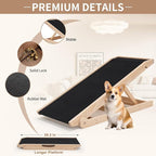 SLSY Dog Ramp for Bed, Couch & Car, Foldable Pet Ramp for Small Dogs and Cats, 4 Adjustable Heights 13.7''–19.6", Portable Stable Wooden Pet Steps with Non-Slip Pad for Sofa or Stairs(Natural)
