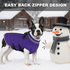 Mklhgty Small Dog Coat with Harness Built-in, Waterproof Reflective Fleece Lined - Warm Windproof Winter Jacket with Back Zipper, Cold Weather Snow Dog Coats - Purple - XS