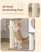 Heybly Cat Tree, 70.5 Inch Wood Tall Cat Tower for Large Indoor Cats with Extra Stable Structure, Modern Cat Furniture with All-Sisal Scratching Posts, Cat Condo & Hammocks, Greige HCT121SG