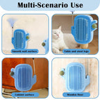 3-in-1 Cat Self Groomer Brush – Wall Corner Cat Scratch Pad with Catnip Ball & Feather Toy, Cactus-Style Wall Brush for Indoor Cats, Cats Massager & Face Scratchers for Fur Pets