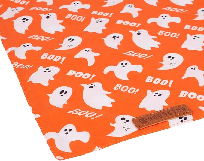 ADOGGYGO Halloween Dog Bandana, Spider Web Ghost Pet Scarf, Premium Durable Fabric, Orange Halloween Bandanas for Medium Large Dogs Pets (Large)