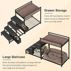 Pet Bunk Bed with Removable Stairs and 2 Drawers, Dogs/Cats Window Perch, Dog Window Seat with Soft Cushion, Ultra-Shallow Steps, Sturdy Metal Frame, Non-Slip, Load Capacity 60 LBS