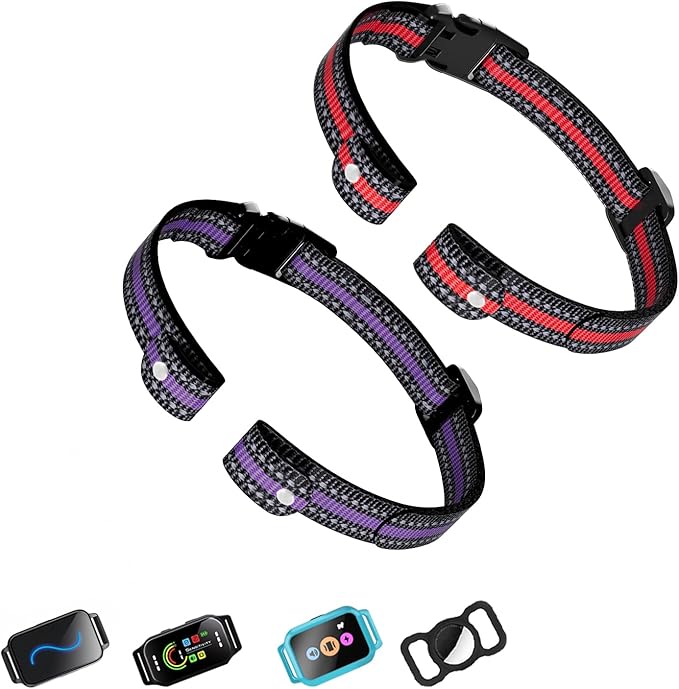 Aikko 2 Pack Dog Training Collar Replacement Strap - Adjustable Nylon Strap with Quick Release Buckle for Universal Shock/Bark/Fence E-Collars (Red & Purple)