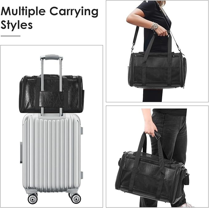 Fashion Dog Carrier Pet Carrier Airline Approved Cat Carrier for Small Dogs Cats Under 15 Lbs, Vegan Leather Collapsible Soft Sided Travel Puppy Carrier