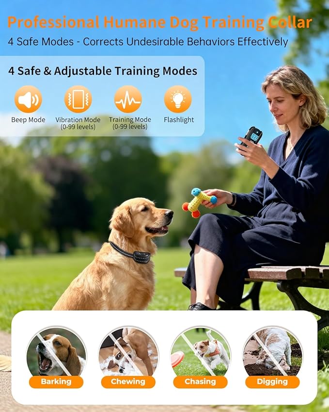 Dog Shock Collar with Remote Control – Shock Collar for Dogs 10–120 lbs, 2000FT Long Range IPX7 Waterproof Rechargeable Dog Training Collar with 4 Safe Modes Beep Vibration Shock & Flashlight BK
