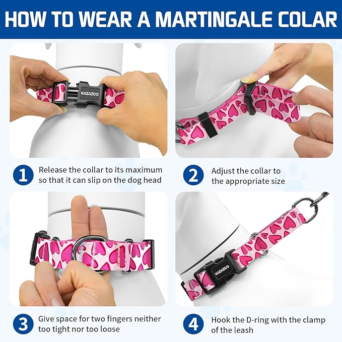 Kazazoo Martingale Collar for Dogs with Quick Release Buckle Adjustable Soft Durable Dog Collar for Small Medium Large No Pull Training Dog Collars-Hot Pink L