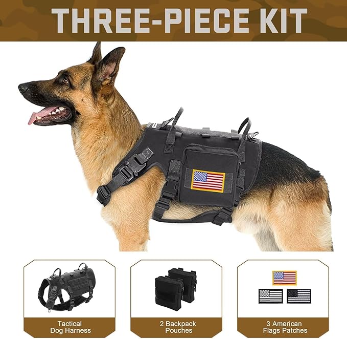 Forestpaw Dog Harness for Large Dogs,Tactical Dog Harness with Handle,No Pull Military Service Dog Vest with Pockets Adjustable for Walking Training,Black,Chest 21.5-45"