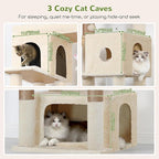 Globlazer Large Cat Tree, 80 inch Multi-Level Tall Climbing Tower Kitty Condos Cat Scratching Tower for Indoor Multiple Large Adult Cats Kittens with 3 Cat Caves, 3 Hanging Baskets, F80F, Beige