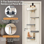 5-Levels Door Hanging Cat Climber, Door-Mounted Vertical Cat Tree Tower with Full Carpeted Plank & Cat Scratching Post for Small Medium Large Cats (5-Levels, Cat Head Style)