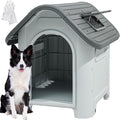 DWVO 34.3'' Plastic Foldable Dog House for Small and Medium Dogs, Waterproof Folding Pet House with Adjustable Top Window and Elevated Base (34.3''L x 28.3''W x 29.5''H)
