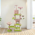 Montary 71" Multi-Level Tall Flower Cat Tree Tower: with Removable Flower Cushion, Hammock, Cozy Cat Nest, Interactive Play Toy & Comfortable Fabric, Pink & Green