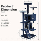 70" Multi-Level Cat Tree Tower with Scratching Posts, Toys & Condo - Space-Saving Design for Indoor Kittens, Compact Floor Footprint & Vertical Space for Multi-Cat Homes-Navy Blue
