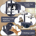 Sweetcrispy 80 Inch Cat Tree Tower, Multi-Level with Cat Scratching Post, Indoor Cat Condo with Climbing Ladder, Plush Toy, Play House for Cat, Dark Grey