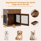 IRONCK Dog Crate Furniture, Wooden Dog Crate with Drawer and Flip-Top Storage, Indoor Dog House End Table for Small Breeds, for Living Room, Bedroom, Walnut