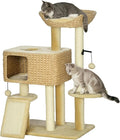 PawHut 38" Cat Tree for Indoor Cats, Cat Tower with Scratching Posts, Ramp, Condo, Toy Balls, Platform, Bed, Ramp, Beige