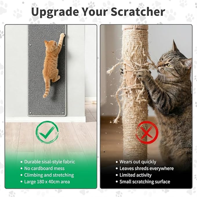 71" X 15.8" Thickened Cat Wall Climbing Carpet, Extra Large Cat Wall Scratcher Mat Tall Durable Wall Mounted Climbing Cat Scratcher with 16 pcs Fixed Nails for Indoor Furniture Couch Sofa Protection