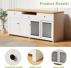 78" Double Door Dog Crate Furniture TV Stand, Heavy Duty Wooden Dog Kennel with 3 Drawers & 2 Cabinets, Extra Large Indoor Dog Cage for Medium/Large Dogs, White