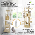 Tall Cat Tree for Indoor Large Cats or Kittens, Multi-Level Cat Activity Tree with Scratching Posts, Hammock, Cat Cave Condo, Modern Cute Small Cat Climbing Tower with Widened Perch