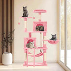 Cat Tree 60.63 inches Cat Tower for Indoor Cats, Multi-Level Cat Condo Furniture with Scratching Posts, Plush Perches, Activity Center with Cozy Basket & Hammock for Cats (Pink)