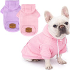 2 Pack Dog Hoodie Sweaters for Small Medium Dogs Warm Dog Clothes for Large Dogs Soft Waffle-Like Laminated Sweatshirt Bulldog (Pink+Purple, M (Back: 15.5",Chest: 21.6", Neck: 13"))