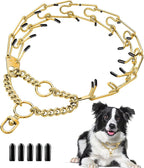 Dog Pinch Collar Stainless Steel,Gold Prong Dog Training Collar,No Pull Martingale Collar Stainless Steel Metal Chain Collar,Adjustable Size Collar for Medium and Large Dogs(S, Gold)