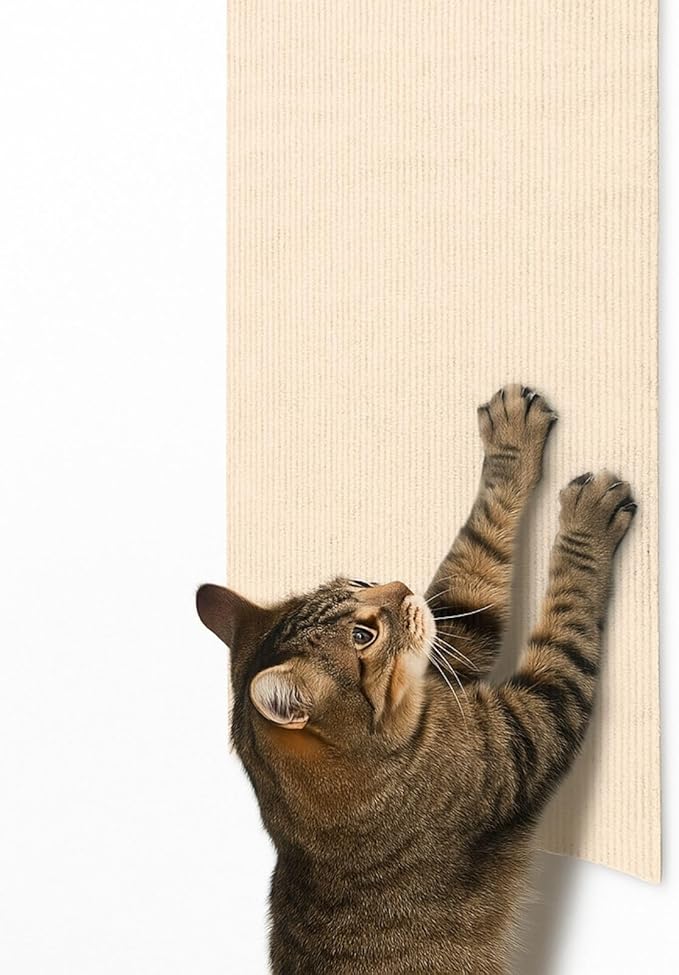 Trimmable Self-Adhesive Cat Scratch Mat, DIY Climb Scratcher for Cat Tower, Couch, and Furniture Protector, Replacement Pads (Beige, 23.6''x11.8'', 3-Pack)