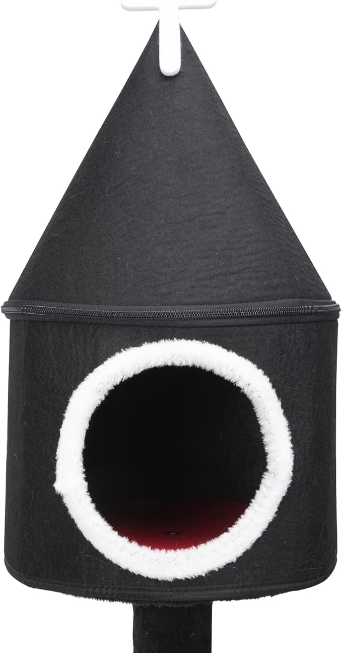 64" Modern Gothic Cat Tree Natural Branch Multifunctional Hammock Cat Tower, Luxury Black Cat Condo Indoor, Plush Toys Gift for Large/Medium Cats