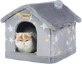 JIUPETY Cute Cat Beds for Indoor Cats, Foldable Cat House with Non-Slip Bottom, S Size Kitten Bed for 0-6 Lb Dogs and 0-8 Lb Cats, Grey