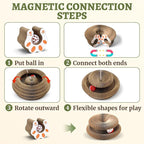 1 Pack Cat Scratcher Toy with Balls Bells, Magic Organ Foldable Cat Scratching Board for Kitten, Interactive Toys for Indoor Adult Cats Exercise Anxiety Relief, Auburn