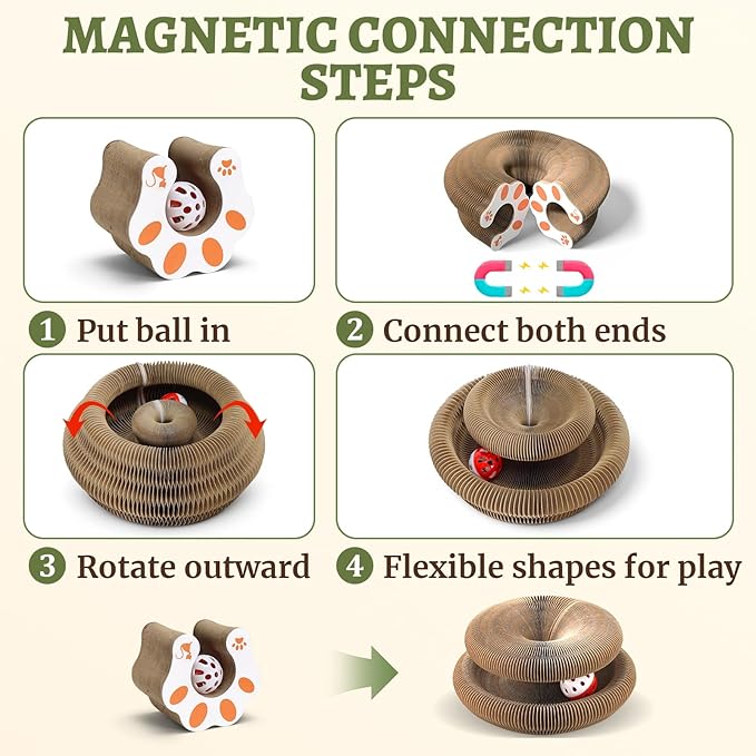 1 Pack Cat Scratcher Toy with Balls Bells, Magic Organ Foldable Cat Scratching Board for Kitten, Interactive Toys for Indoor Adult Cats Exercise Anxiety Relief, Auburn