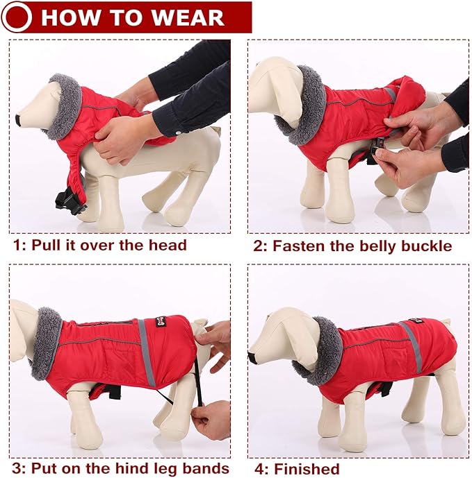 QBLEEV Warm & Waterproof Dog Coat - Reflective Turtleneck with Thick Fleece for Winter and Snow, S, M, L Dogs
