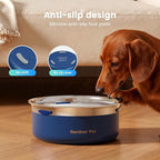 Gardner Pet Slow Water Bowl for Dogs, 2L/68oz Spill-Proof Pet Water Bowl with Floating Disk & Filter Screen, Stainless Steel No-Spill Water Dispenser for Medium Large Pets