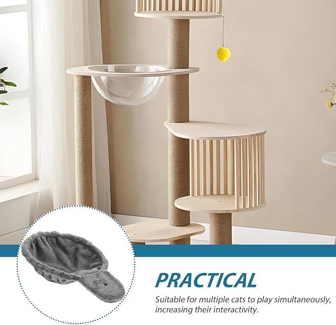 Kisangel Cat Tree Hammock Replacement 16.9 Inch Plush Cat Nest Bed Soft Spoon-Shaped Hammock for Tower Accessories Indoor Pet Furniture